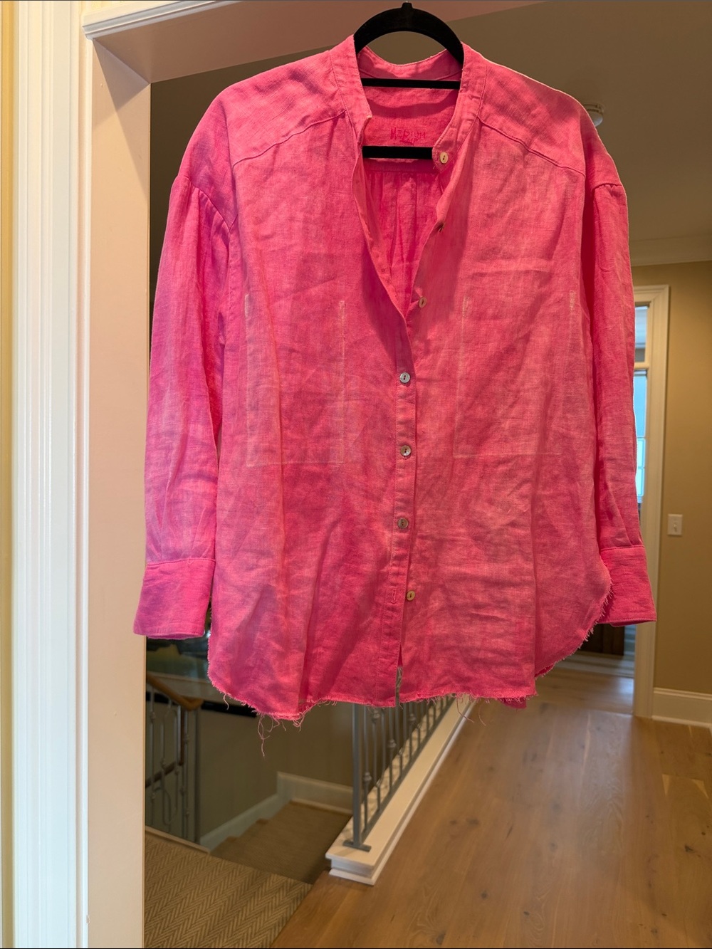 Bright Pink Button-Up Linen Shirt(bw)